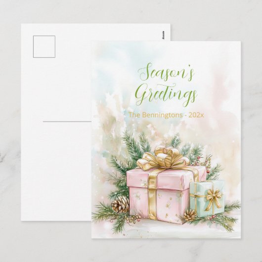 Elegant roze gouden vintage kerst Briefkaart (Voorkant / Achterkant)