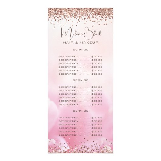 Elegant roze goudglitter Beauty Salon - prijslijst Reclamekaart (Voorkant)