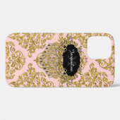 Elegant roze goudglitter scrolt monogram Case-Mate iPhone case (Achterkant (horizontaal))