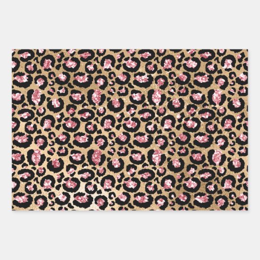Elegant roze goudglitter Zwarte Cheetah Leopard Inpakpapier Vel (Voorkant 2)