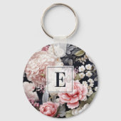 Elegant Roze Grijs Bloemen Monogram Sleutelhanger (Achterkant)