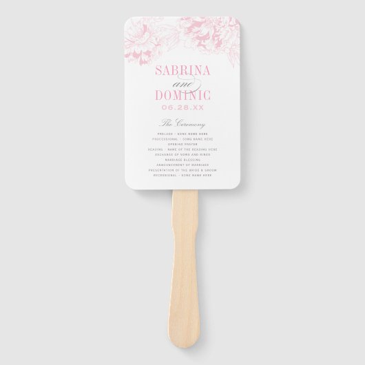 Elegant Roze Grijs Bloemen Pioen Bruiloft Programm Handwaaier (Voorkant)