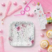 Elegant Roze Grijs Bloemen Wit Duif Bruiloft Papieren Bordje (Feest)