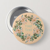 Elegant roze & grijs bloemenkrans revers symbool ronde button 7,6 cm (Voorkant /achterkant)