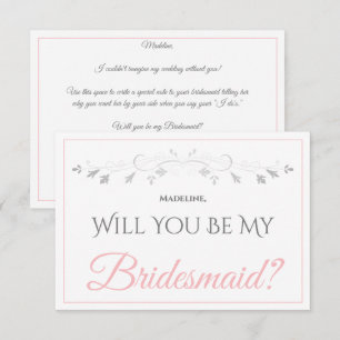 Elegant Roze Grijs Border Be My Bridesmaid Kaart