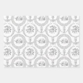 Elegant roze, grijs en blauw op witte gegraveerde  inpakpapier vel (Voorkant 3)