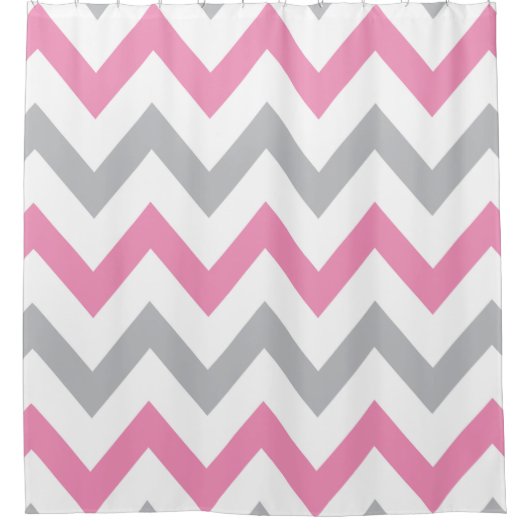 Elegant roze, grijs en wit Chevron Pattern Douchegordijn (Voorkant)