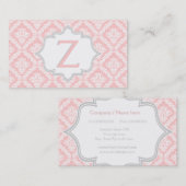 Elegant roze, grijs, ivoren damast patroon monogra visitekaartje (Voorkant / Achterkant)
