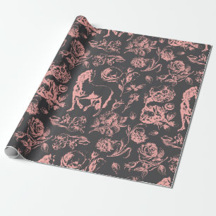 Elegant Roze Grijs Paard Bloemenpatroon Cadeaupapier
