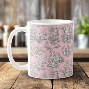 Elegant roze grijs toile de jouy koffiemok