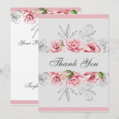 Elegant roze grijze Floral bruiloft Bedankkaart (Voorkant / Achterkant)