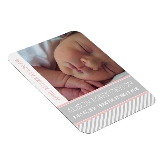 Elegant roze, grijze, gestreept meisje magneet (Rechterzijde)