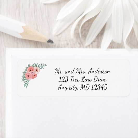 Elegant Roze Groene Bloem Retouradres Etiket (Insitu)