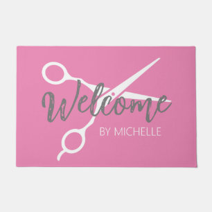 Elegant Roze Haarstylist Salon Naam Deurmat