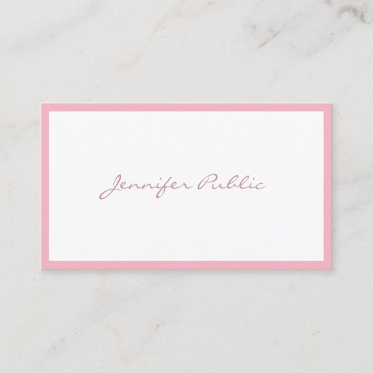 Elegant roze handgeschreven Script Plain Simple Lu Visitekaartje (Voorkant)