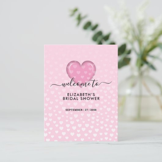 Elegant roze hart en spikkels ontwerp aankondigingskaart (Staand voorkant)