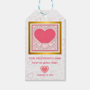 Elegant Roze Hart Gelukkig Valentijnsdag Stijlvol Cadeaulabel