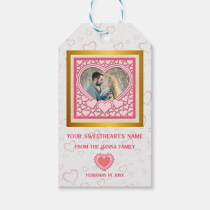 Elegant Roze Hart Gelukkig Valentijnsdag Stijlvol Cadeaulabel