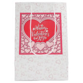 Elegant Roze Hart Gelukkig Valentijnsdag Stijlvol Medium Cadeauzakje (Achterkant)