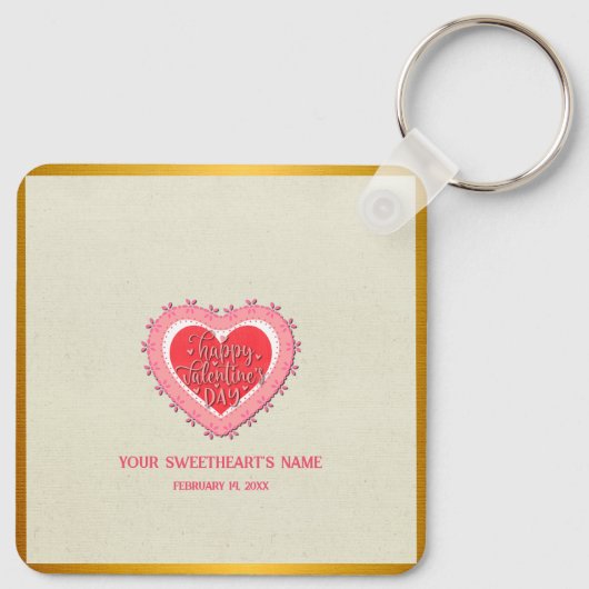 Elegant Roze Hart Gelukkig Valentijnsdag Stijlvol Sleutelhanger (Achterkant)