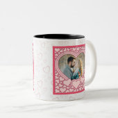 Elegant Roze Hart Gelukkig Valentijnsdag Stijlvol Tweekleurige Koffiemok (Voorkant rechts)