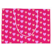 Elegant roze hart op magenta roze groot cadeauzakje (Achterkant)
