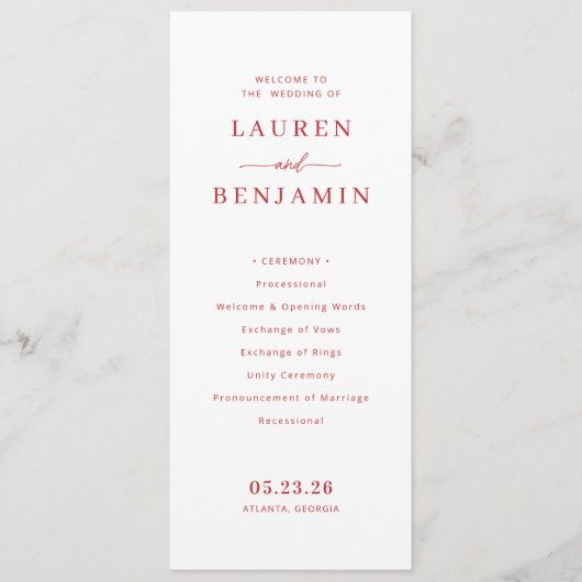 Elegant Roze Huwelijksceremonieprogramma Programma (Voorkant)