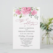 Elegant roze Hydrangea bruiloft ceremonie programm (Staand voorkant)