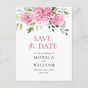 Elegant Roze Hydrangea Bruiloft Save the Date Briefkaart