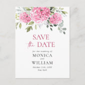 Elegant Roze Hydrangea Bruiloft Save the Date Briefkaart (Voorkant)