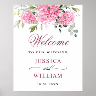 Elegant Roze Hydrangea Eucalyptus Bruiloft Welkom Poster