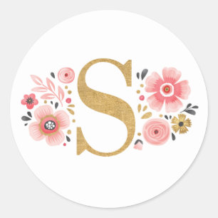 Elegant roze Initiaal monogram goud letter S Ronde Sticker