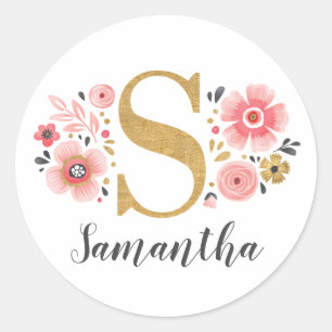 Elegant roze Initiaal monogram goud letter S Ronde Sticker