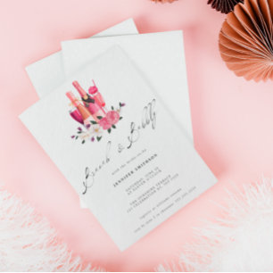 Elegant roze kalligrafie Brunch Bubble Bridal Kaart