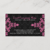Elegant Roze Kant Zwart Damasks Visitekaartje (Achterkant)