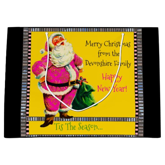 Elegant roze kerstkerst groot cadeauzakje (Voorkant)