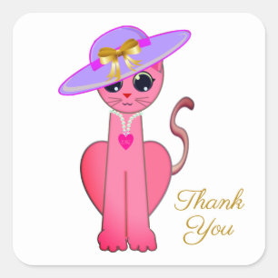Elegant Roze Kitty Cat Hartelijk dank Vierkante Sticker