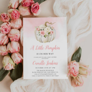 Elegant Roze Kleine Pompoen Meisje Baby shower Kaart