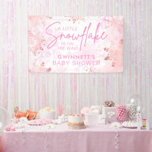 Elegant Roze Kleine Sneeuwvlok Baby shower Spandoek