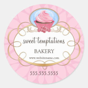 Elegant roze koekjesbakkerij ronde sticker