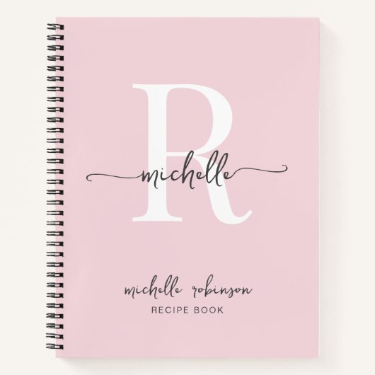 Elegant Roze Kookboek Recepten Monogram Naam Notitieboek (Voorkant)