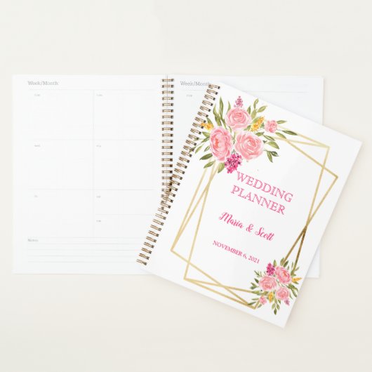 Elegant roze koraal - Floral en gouden bruiloft Planner (Display)