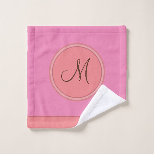 Elegant Roze Koraal Modern Monogram Bad Handdoek (Wasdoekje)