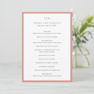 Elegant Roze Koraal Monogram Moderne Trouwdag Programma