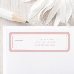 Elegant Roze Kruis Meisje Doop Retouradres  Etiket