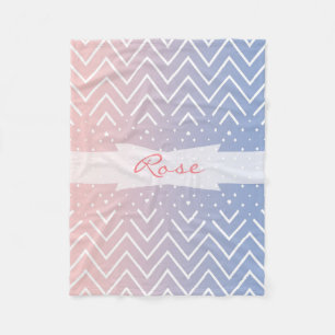 Elegant roze kwarts Blue pastel Chevron Naam Fleece Deken