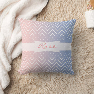 Elegant roze kwarts Blue pastel Chevron Naam Kussen