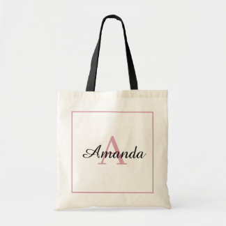 Elegant Roze Lijst Handgeschreven Naam Monogramed Tote Bag