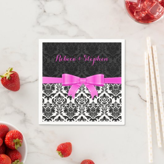 Elegant Roze Lint Zwart & Wit Damasks 2 Servetten (Insitu)