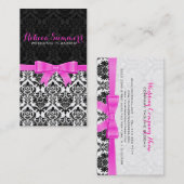 Elegant Roze Lint Zwart & Wit Damasks 2 Visitekaartje (Voorkant / Achterkant)